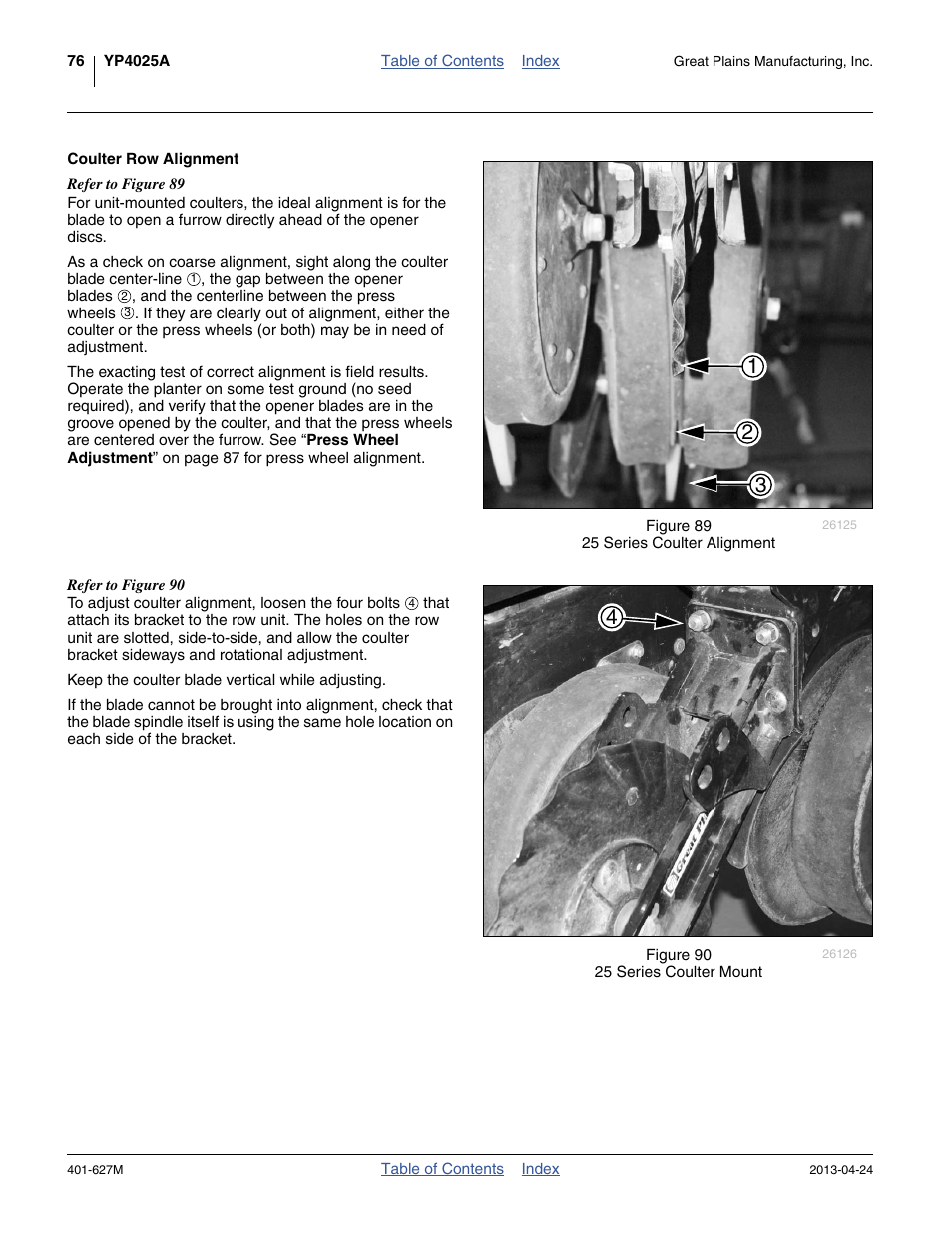 Coulter row alignment | Great Plains YP4025A Operator Manual User Manual | Page 80 / 190