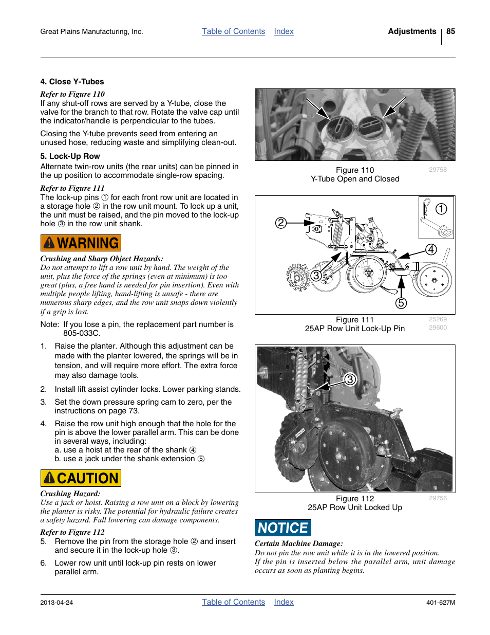 Close y-tubes, Lock-up row | Great Plains YP4025A Operator Manual User Manual | Page 89 / 190