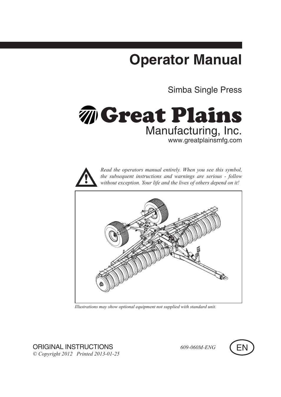 Great Plains Simba Single Press Operator Manual User Manual | 36 pages