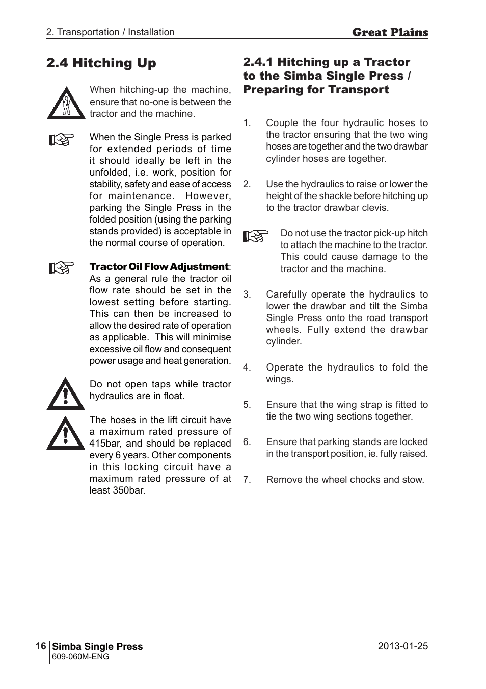 4 hitching up | Great Plains Simba Single Press Operator Manual User Manual | Page 16 / 36