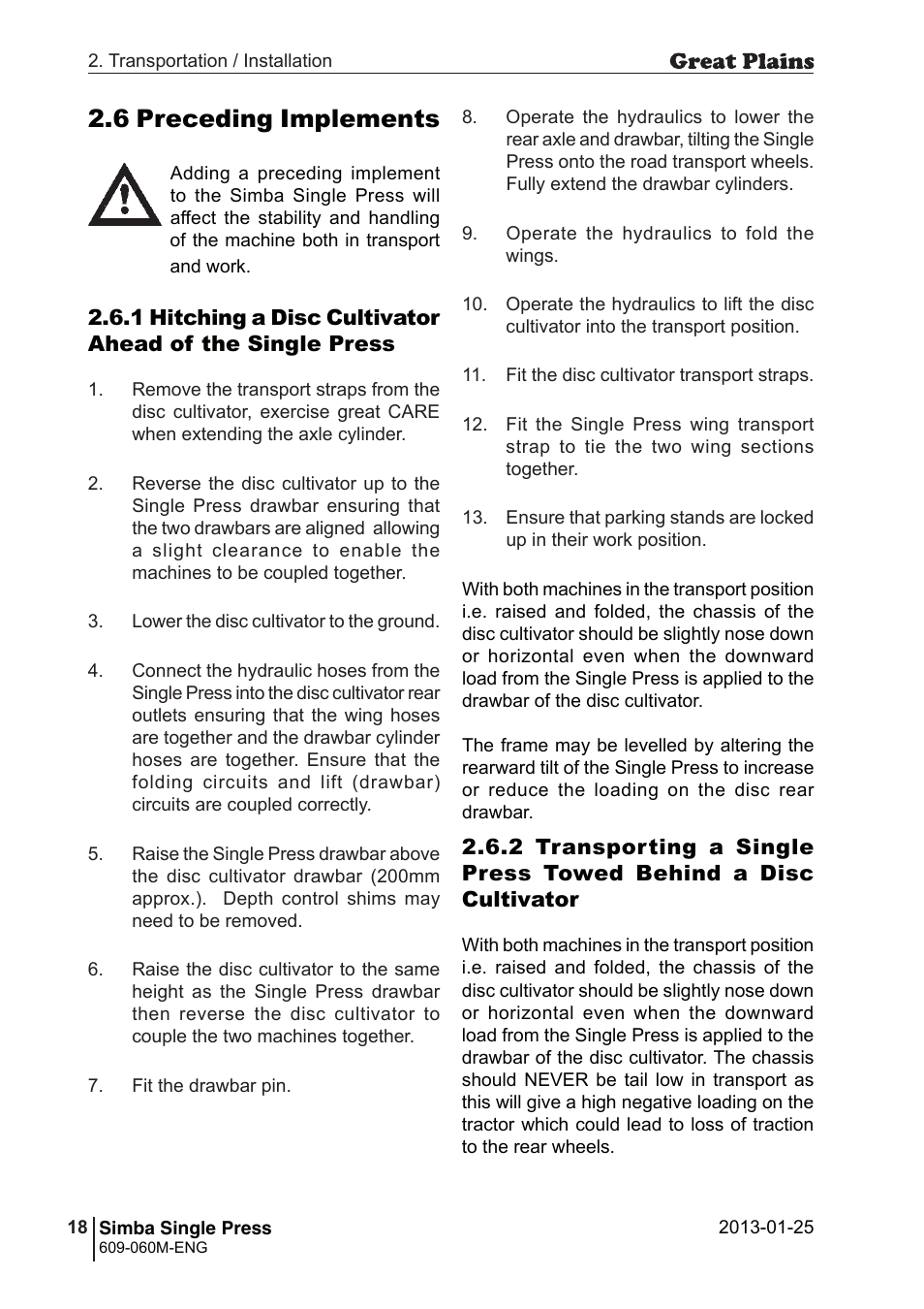 6 preceding implements | Great Plains Simba Single Press Operator Manual User Manual | Page 18 / 36