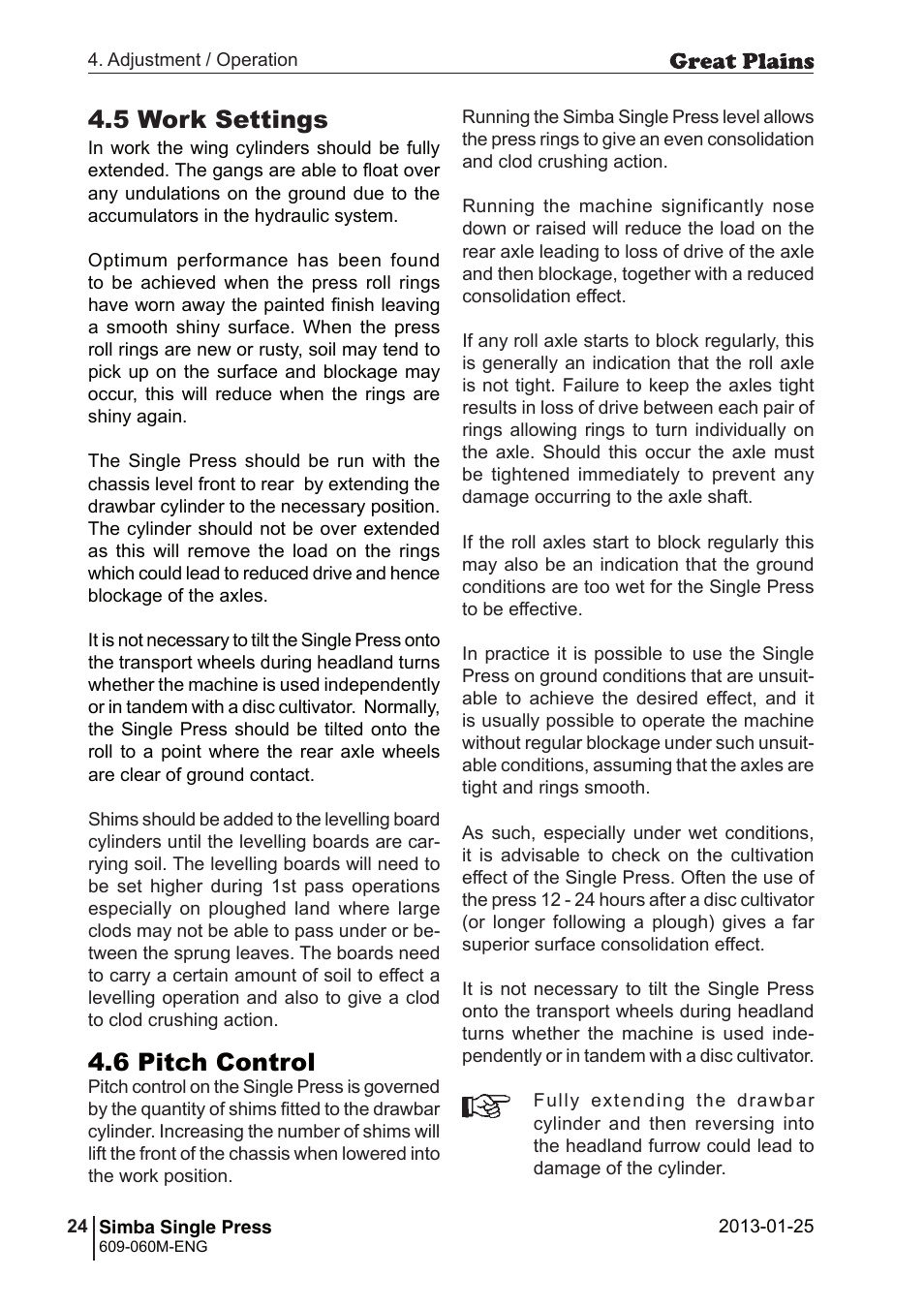 6 pitch control, 5 work settings | Great Plains Simba Single Press Operator Manual User Manual | Page 24 / 36