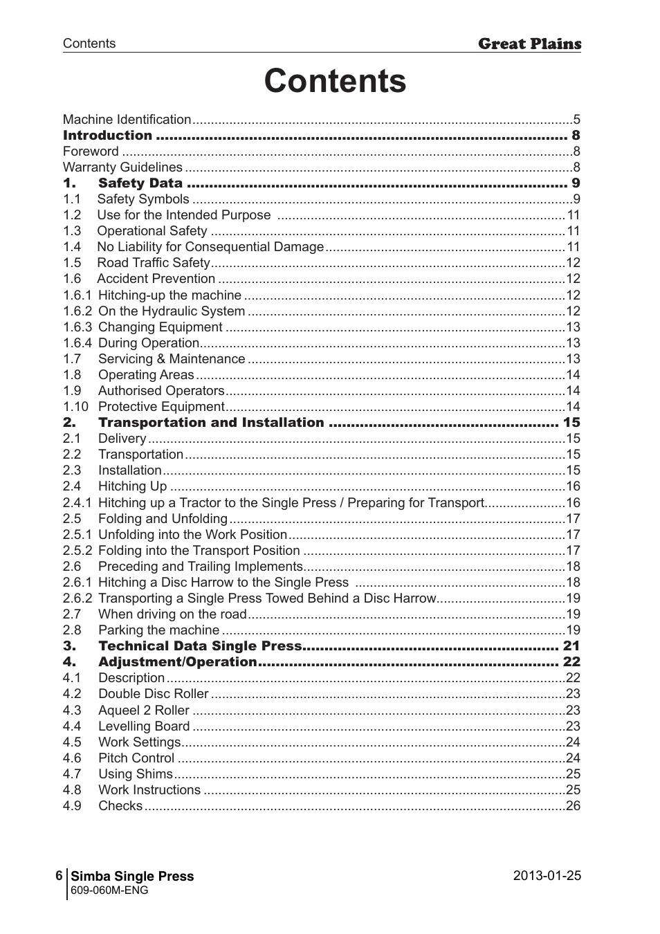 Great Plains Simba Single Press Operator Manual User Manual | Page 6 / 36