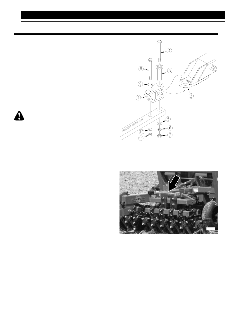 Prestart checklist, Hitching tractor to implement, Figure 2-1 | Drawbar assembly illustration, Figure 2-2, Jack in transport position, Section 2 setup, Danger | Great Plains CP1000 Predelivery Manual User Manual | Page 6 / 13