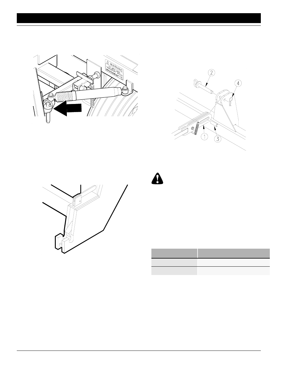 Figure 2-3, Transport pins in storage, Figure 2-4 | Quick hitch handles in locking position, Figure 2-5, Top hitch pin and bushing, Hydraulic hook-up, Warning | Great Plains CP1000 Predelivery Manual User Manual | Page 7 / 13