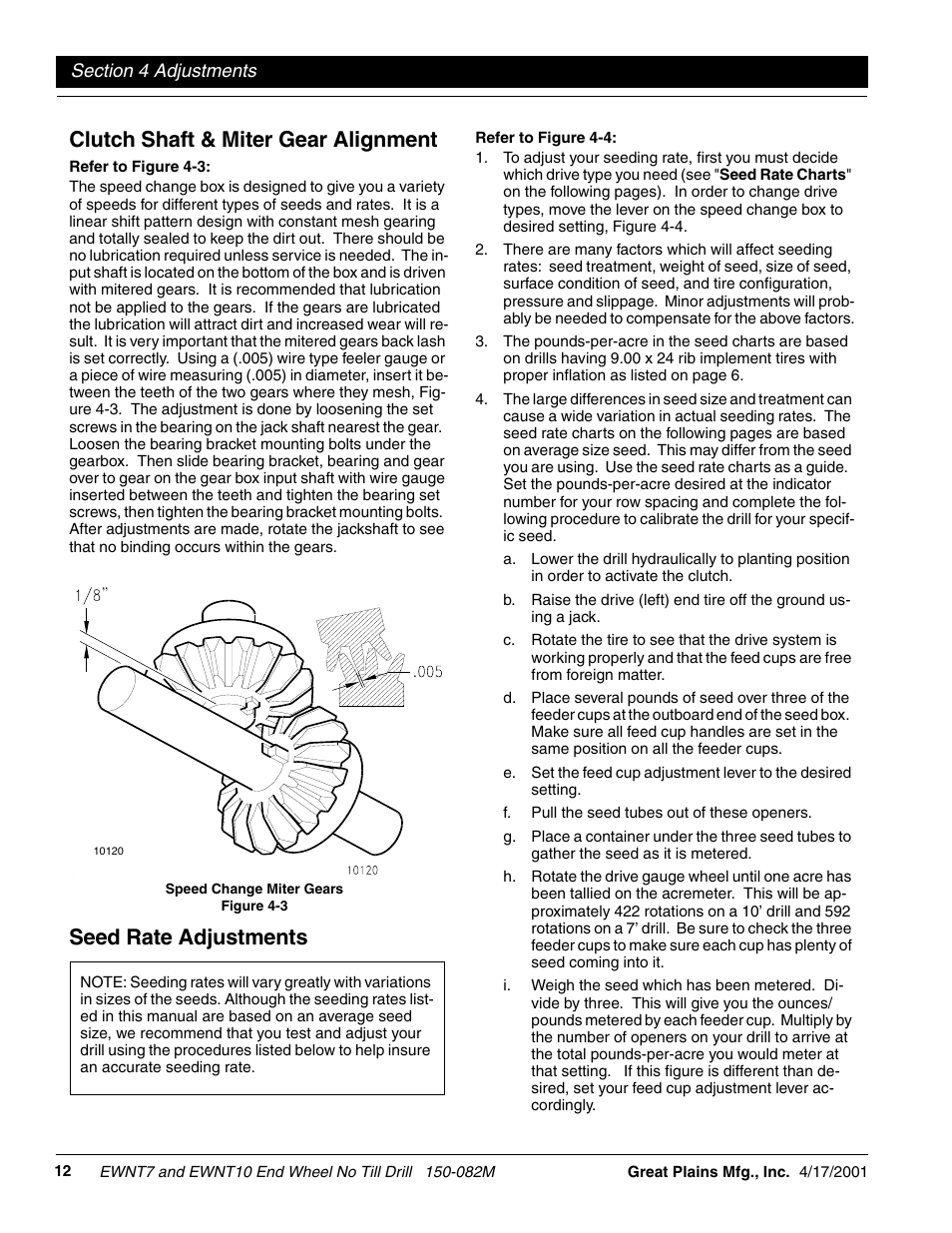 Clutch shaft & miter gear alignment, Seed rate adjustments | Great Plains EWNT7 1237Q-1522Q Operator Manual User Manual | Page 14 / 34