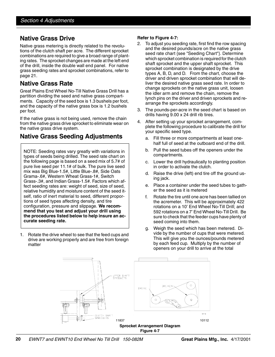 Native grass drive, Native grass rate, Native grass seeding adjustments | Great Plains EWNT7 1237Q-1522Q Operator Manual User Manual | Page 22 / 34