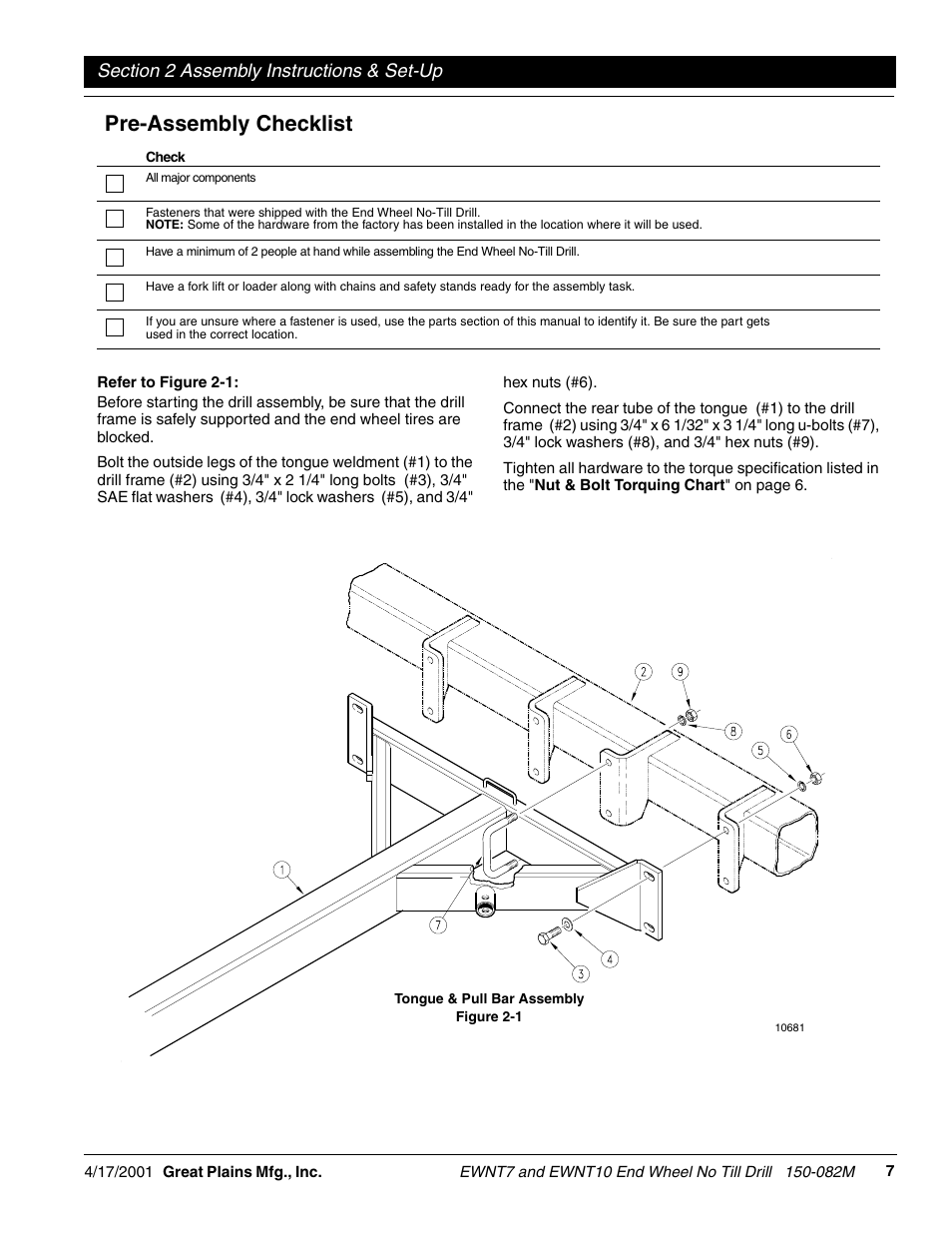 Pre-assembly checklist | Great Plains EWNT7 1237Q-1522Q Operator Manual User Manual | Page 9 / 34