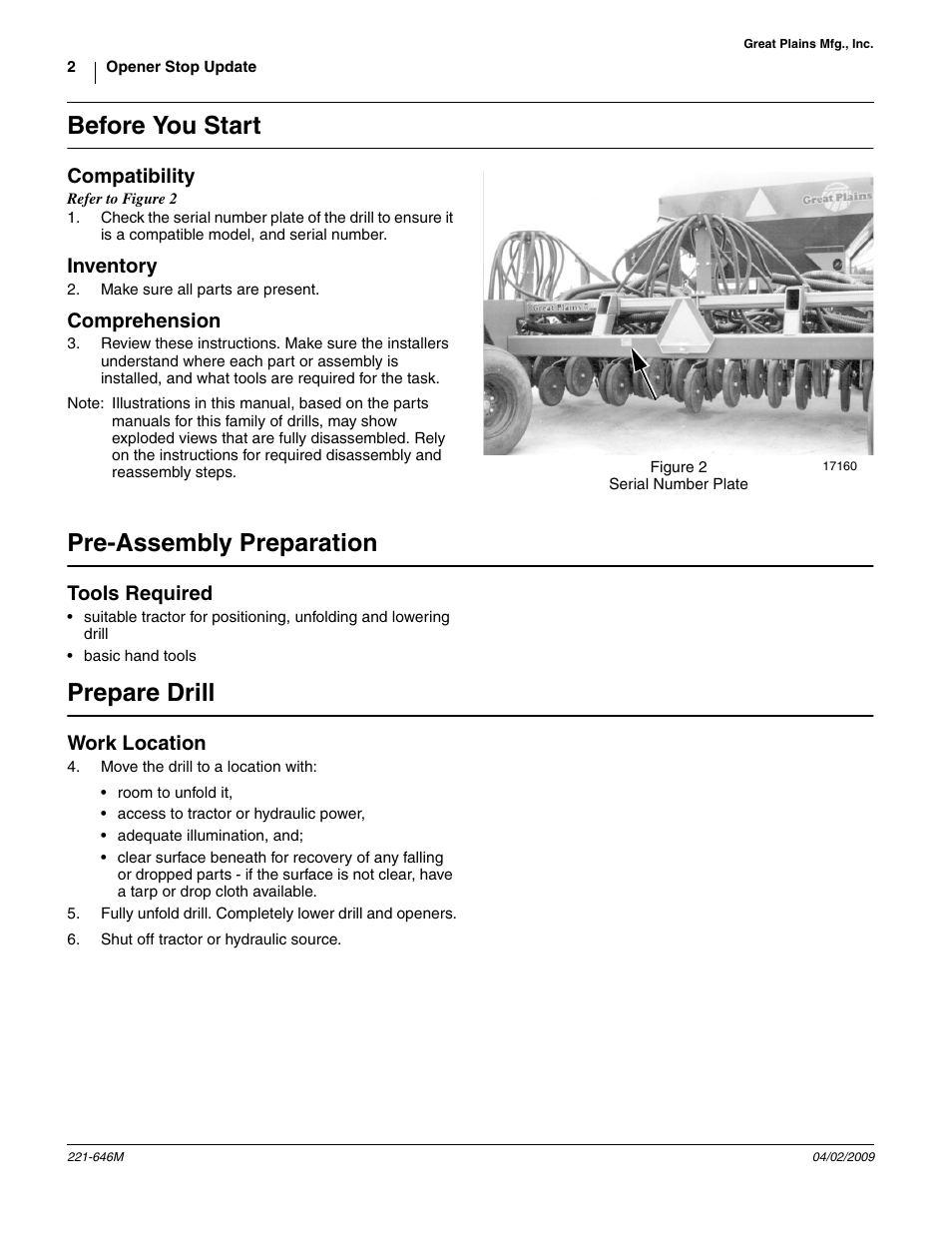 Before you start, Compatibility, Inventory | Comprehension, Pre-assembly preparation, Tools required, Prepare drill, Work location | Great Plains CTA4000HD User Manual | Page 2 / 8