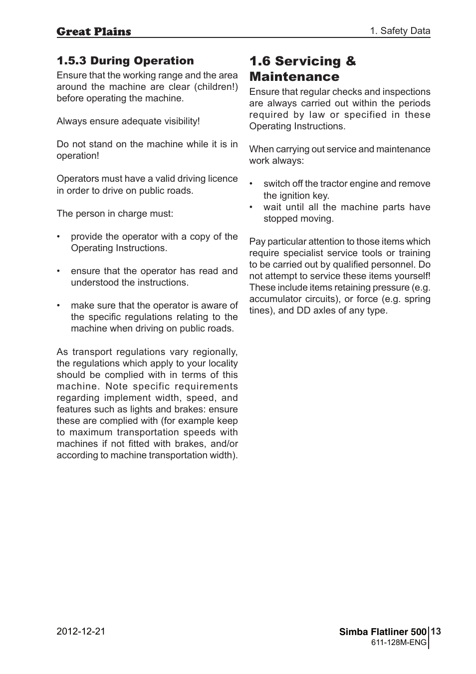 6 servicing & maintenance | Great Plains Simba Flatliner 500 Operator Manual User Manual | Page 13 / 30