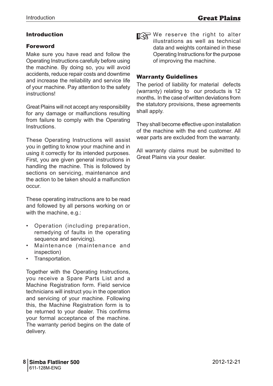 Great Plains Simba Flatliner 500 Operator Manual User Manual | Page 8 / 30
