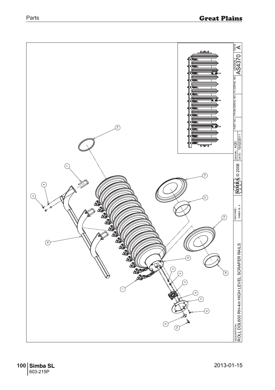 Simba sl, 134 7. parts and assembly, Aas 43 70 | Parts 100 simba sl, Operating instructions, 215p, Si m b a | Great Plains SL600 Parts Manual User Manual | Page 100 / 144