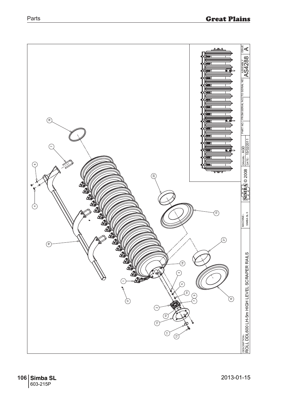 Simba sl, 140 7. parts and assembly, Aas 42 88 | Parts 106 simba sl, Operating instructions, 215p, Si m b a | Great Plains SL600 Parts Manual User Manual | Page 106 / 144