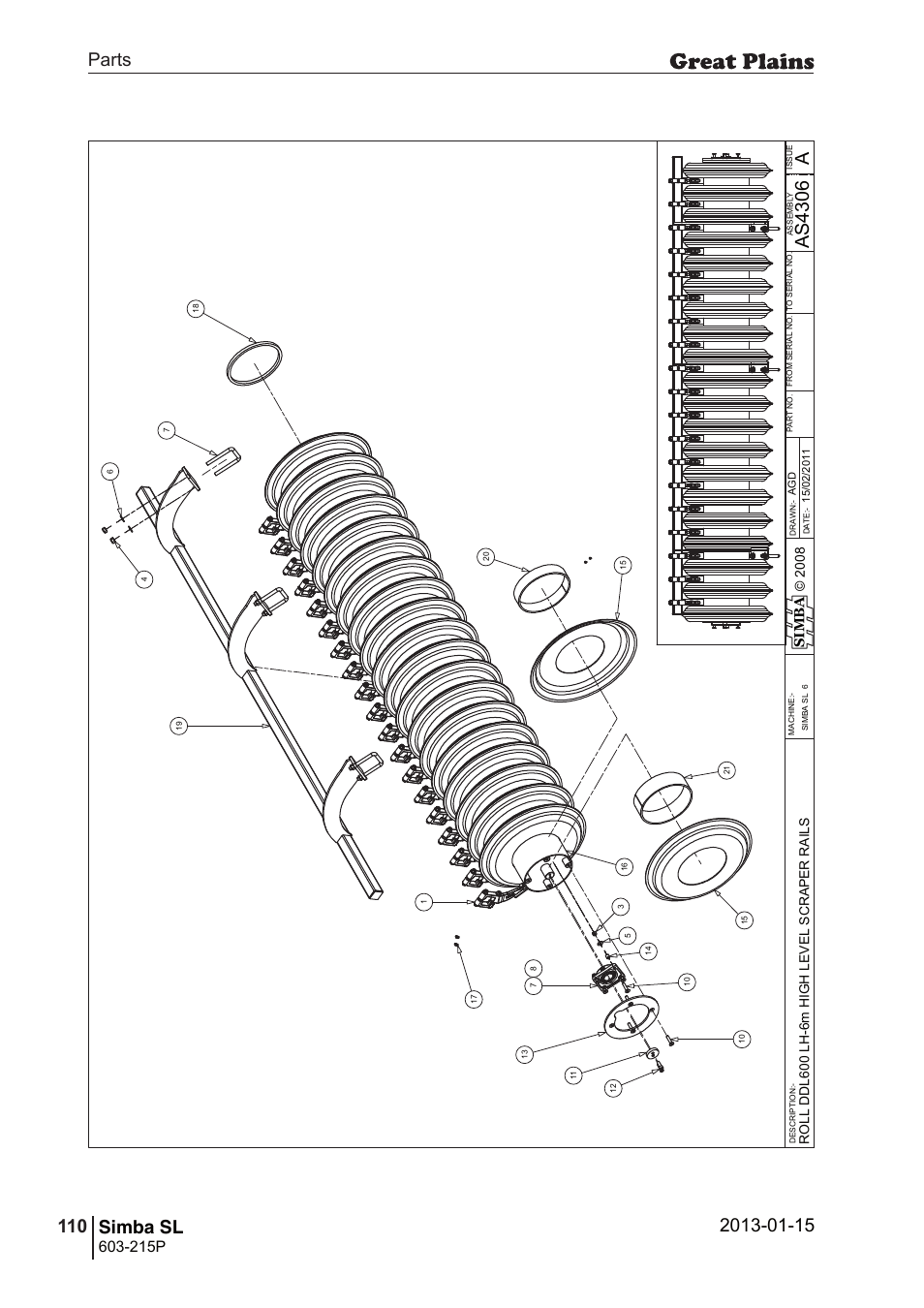 Simba sl, 144 7. parts and assembly, Aas 43 06 | Parts 110 simba sl, Operating instructions, 215p, Si m b a | Great Plains SL600 Parts Manual User Manual | Page 110 / 144