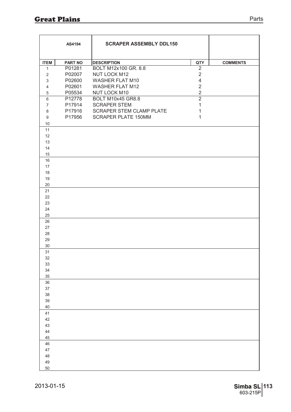 147 simba sl, Parts and assembly, Simba sl | 146 7. parts and assembly, Bas 41 94, Parts 113 simba sl, Operating instructions, Scraper assembly ddl150, 215p | Great Plains SL600 Parts Manual User Manual | Page 113 / 144