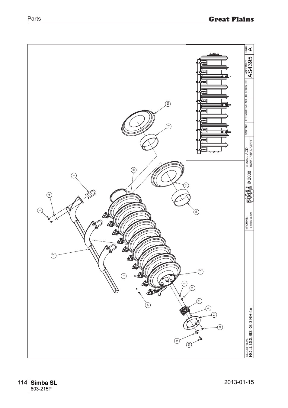 Simba sl, 148 7. parts and assembly, Aas 43 95 | Parts 114 simba sl, Operating instructions, 215p, Si m b a | Great Plains SL600 Parts Manual User Manual | Page 114 / 144