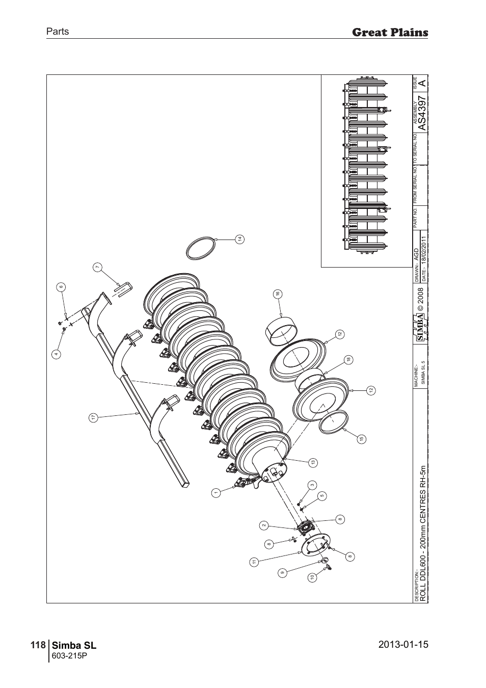 Simba sl, 152 7. parts and assembly, Aas 43 97 | Parts 118 simba sl, Operating instructions, 215p, Si m b a | Great Plains SL600 Parts Manual User Manual | Page 118 / 144