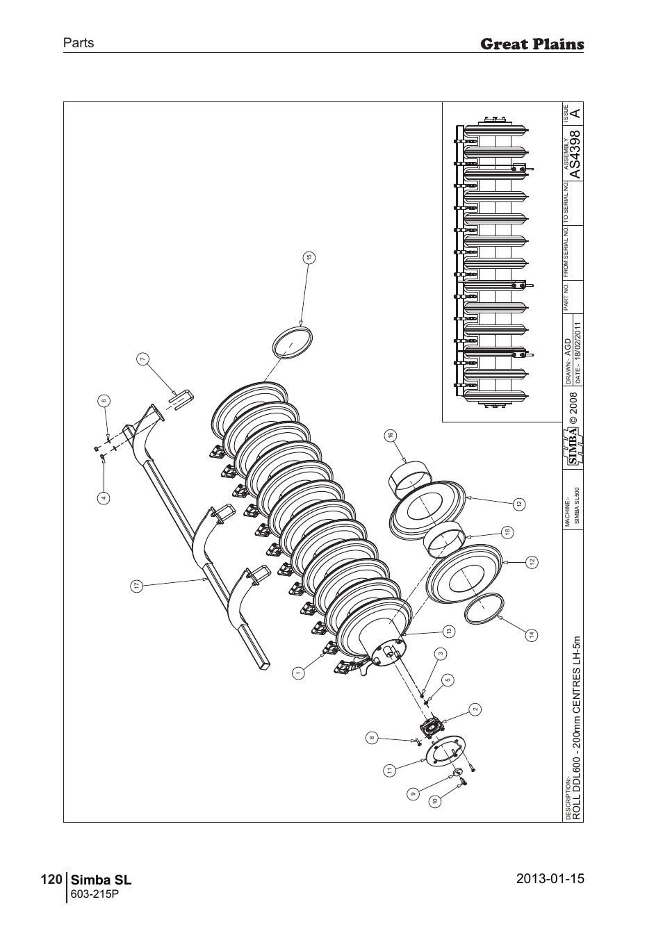 Simba sl, 154 7. parts and assembly, Aas 43 98 | Parts 120 simba sl, Operating instructions, 215p, Si m b a | Great Plains SL600 Parts Manual User Manual | Page 120 / 144