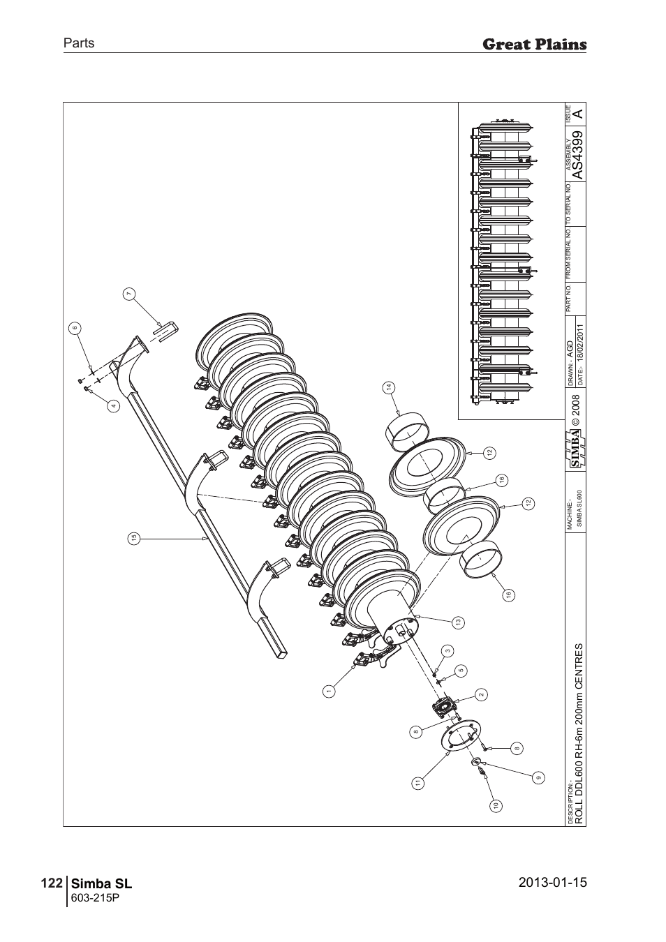 Simba sl, 156 7. parts and assembly, Aas 43 99 | Parts 122 simba sl, Operating instructions, 215p, Si m b a | Great Plains SL600 Parts Manual User Manual | Page 122 / 144