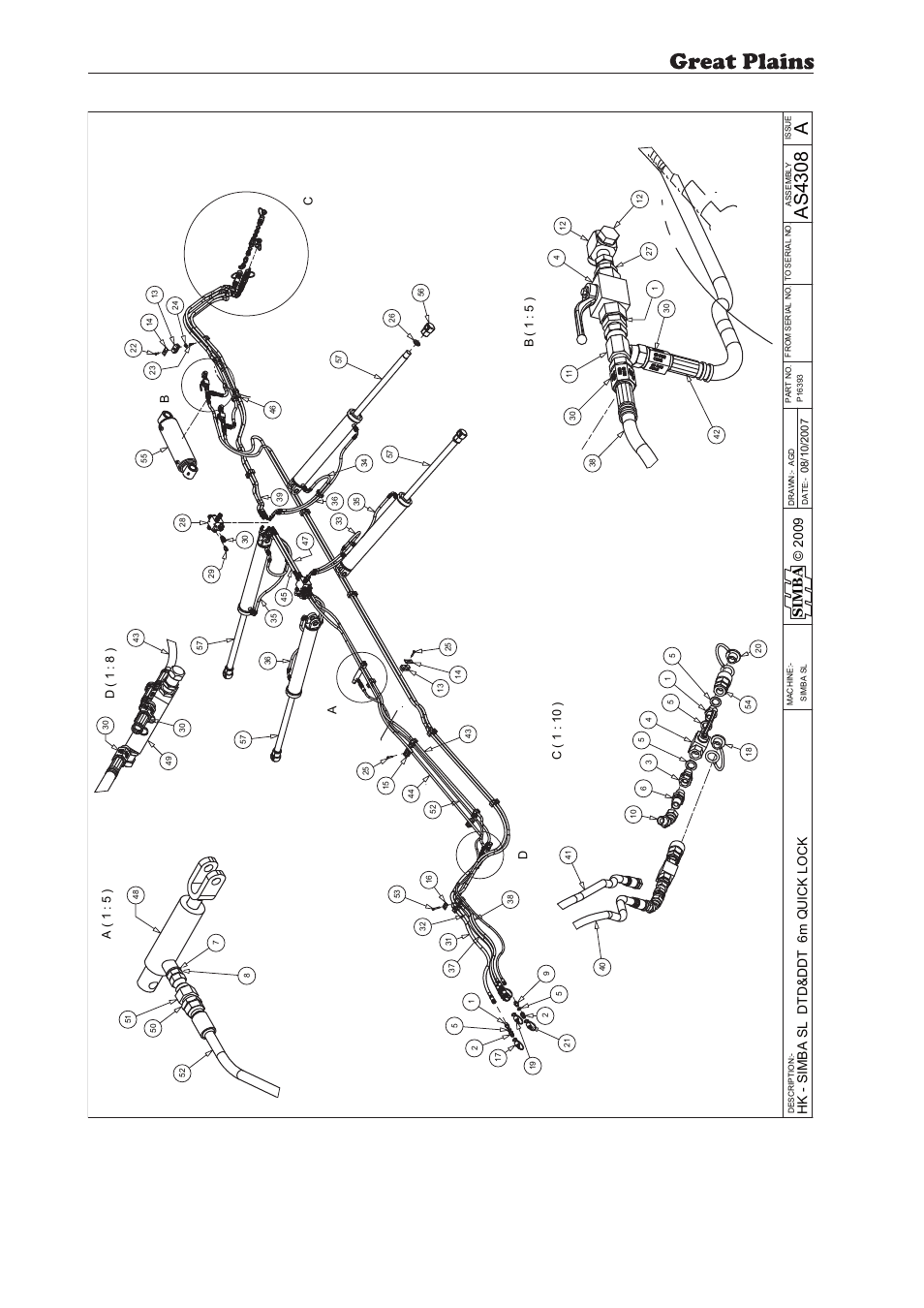 Simba sl, 166 7. parts and assembly, Aas 43 08 | Parts 132 simba sl, Operating instructions, 215p, Si m b a, Ab c d | Great Plains SL600 Parts Manual User Manual | Page 132 / 144