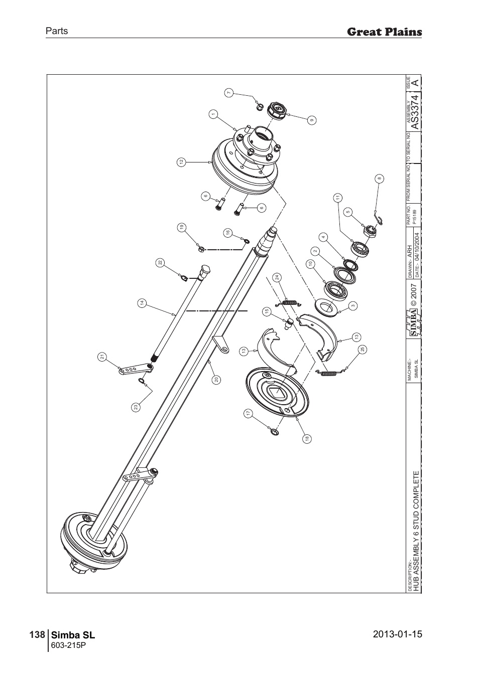 Simba sl, 172 7. parts and assembly, Aas 33 74 | Parts 138 simba sl, Operating instructions, 215p, Si m b a | Great Plains SL600 Parts Manual User Manual | Page 138 / 144