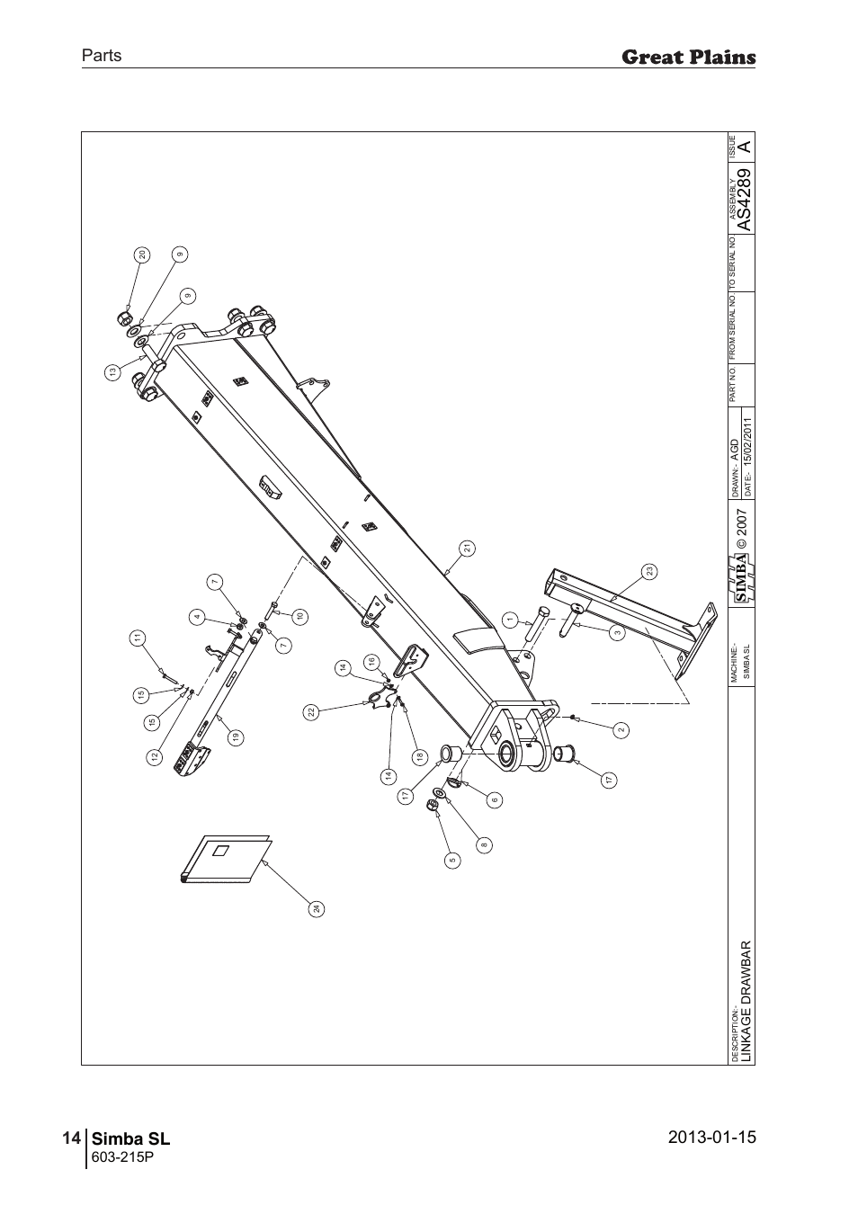 Simba sl, 48 7. parts and assembly, Aas 42 89 | Parts 14 simba sl, Operating instructions, 215p, Si m b a | Great Plains SL600 Parts Manual User Manual | Page 14 / 144