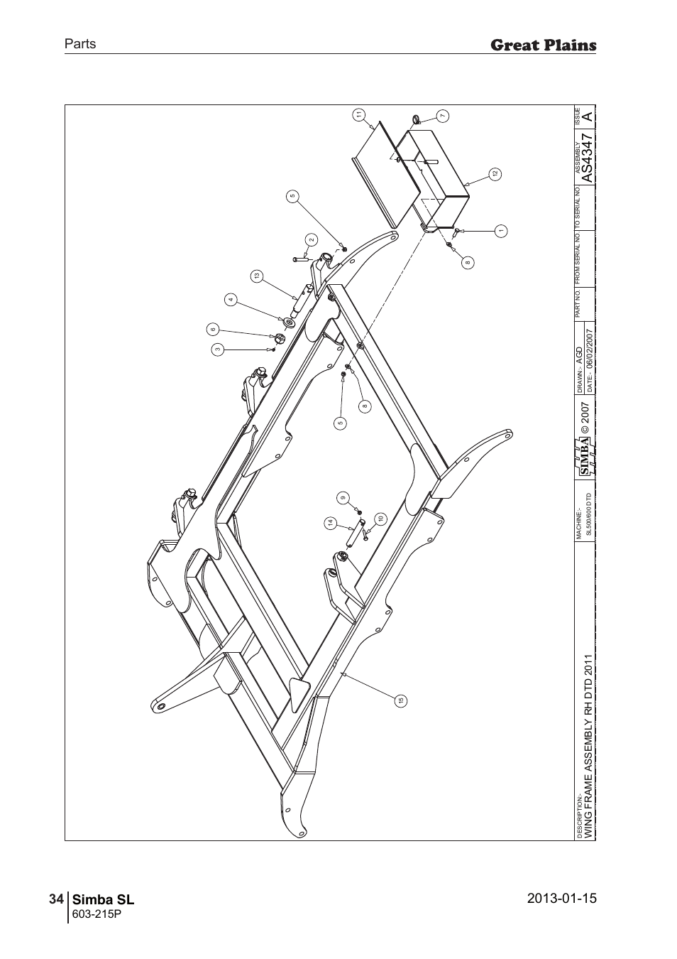 Simba sl, 68 7. parts and assembly, Aas 43 47 | Parts 34 simba sl, Operating instructions, 215p, Si m b a | Great Plains SL600 Parts Manual User Manual | Page 34 / 144