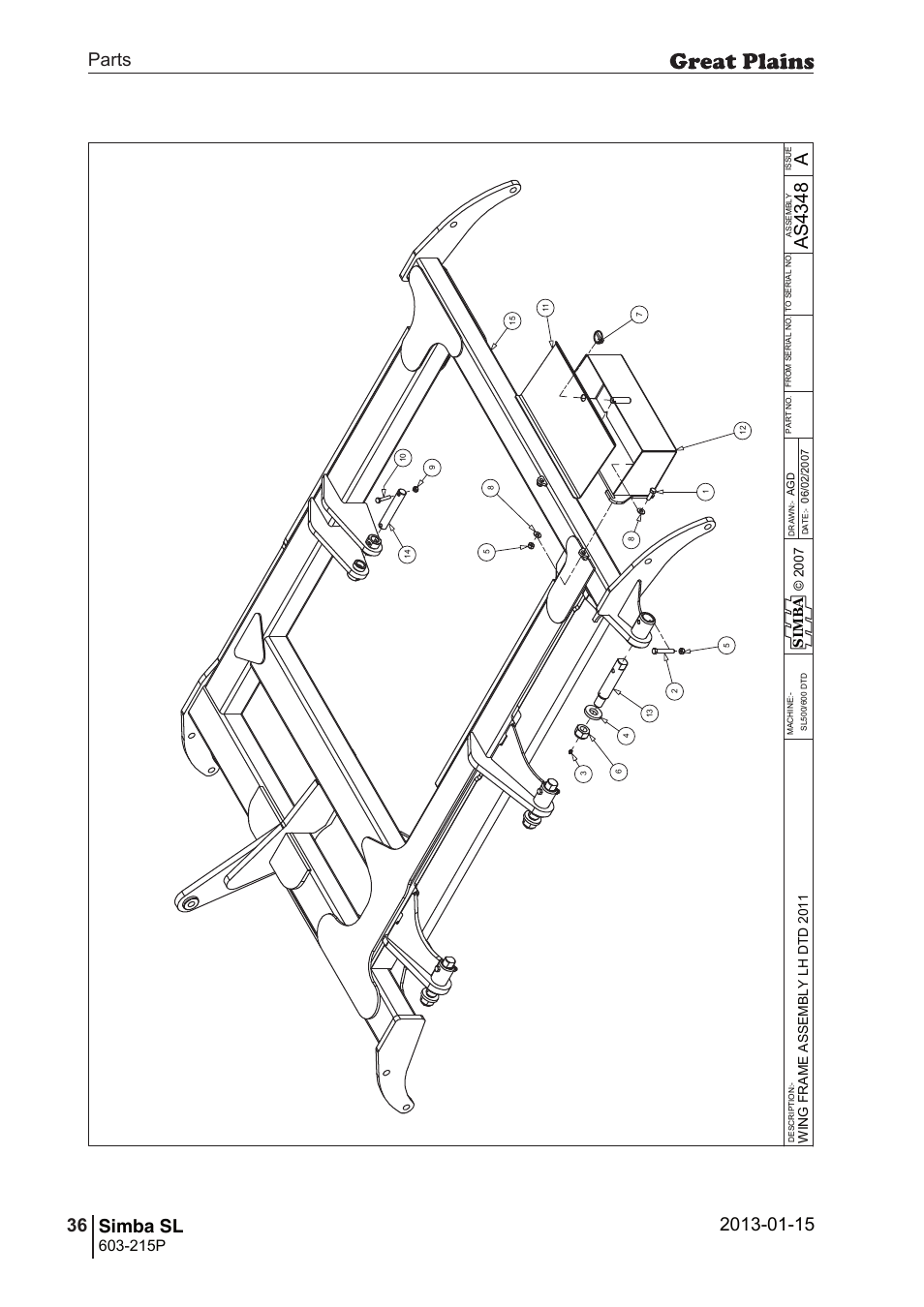 Simba sl, 70 7. parts and assembly, Aas 43 48 | Parts 36 simba sl, Operating instructions, 215p, Si m b a | Great Plains SL600 Parts Manual User Manual | Page 36 / 144