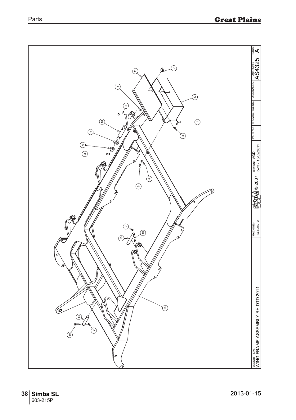 Simba sl, 72 7. parts and assembly, Aas 43 25 | Parts 38 simba sl, Operating instructions, 215p, Si m b a | Great Plains SL600 Parts Manual User Manual | Page 38 / 144