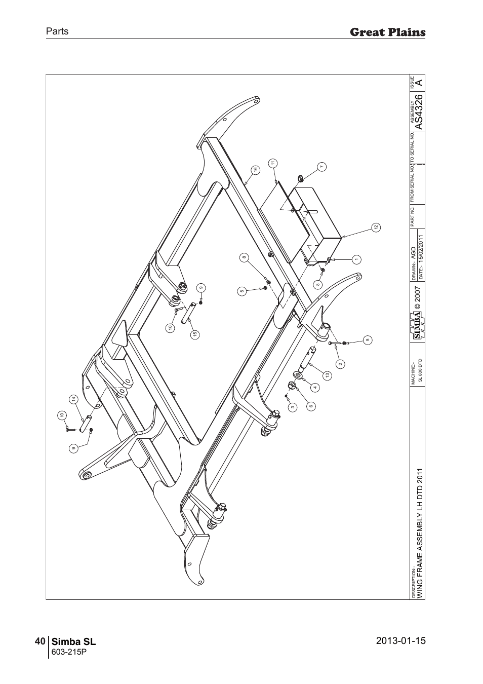 Simba sl, 74 7. parts and assembly, Aas 43 26 | Parts 40 simba sl, Operating instructions, 215p, Si m b a | Great Plains SL600 Parts Manual User Manual | Page 40 / 144