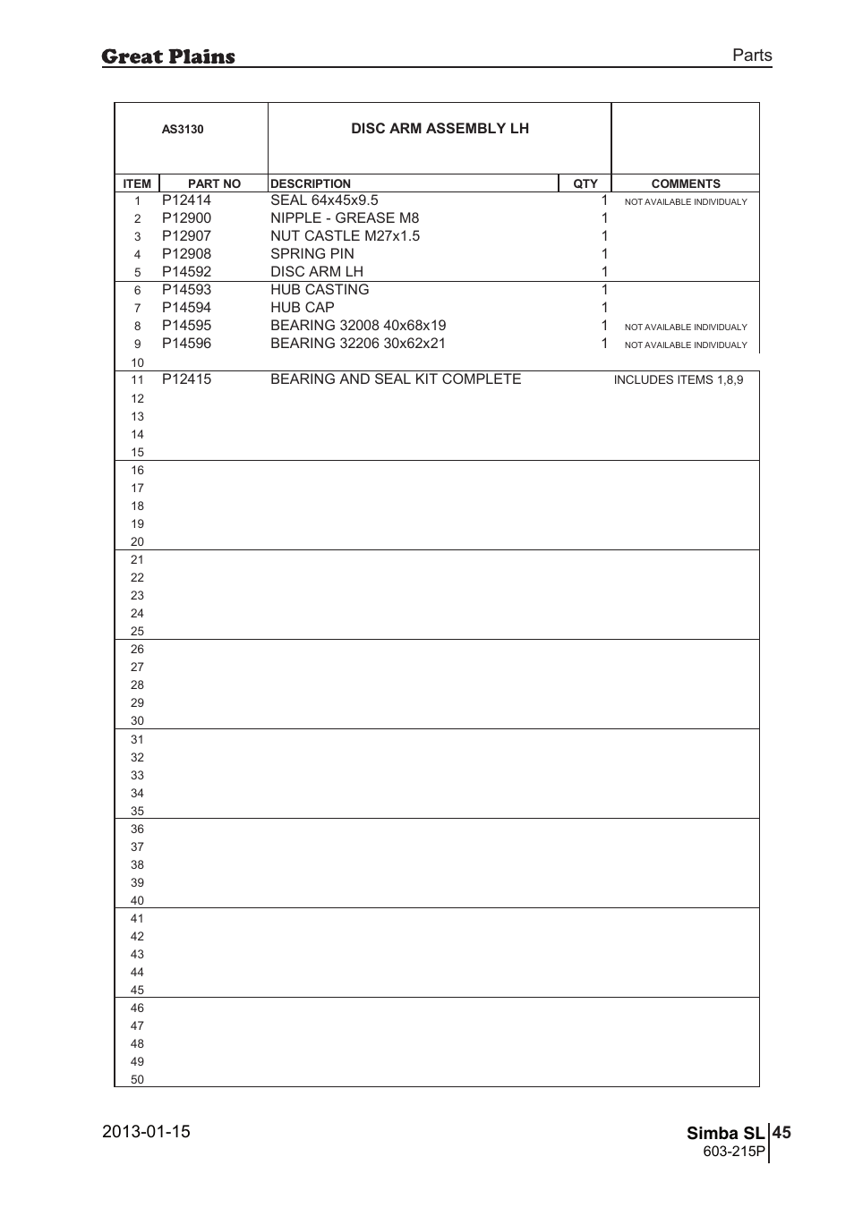 79 simba sl, Parts and assembly, Simba sl | Great Plains SL600 Parts Manual User Manual | Page 45 / 144