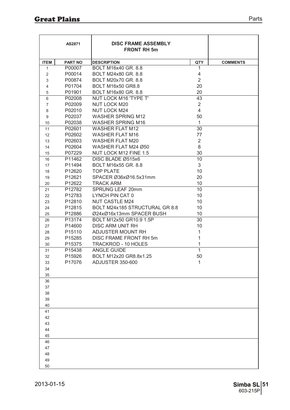 85 simba sl, Parts and assembly, Simba sl | Great Plains SL600 Parts Manual User Manual | Page 51 / 144