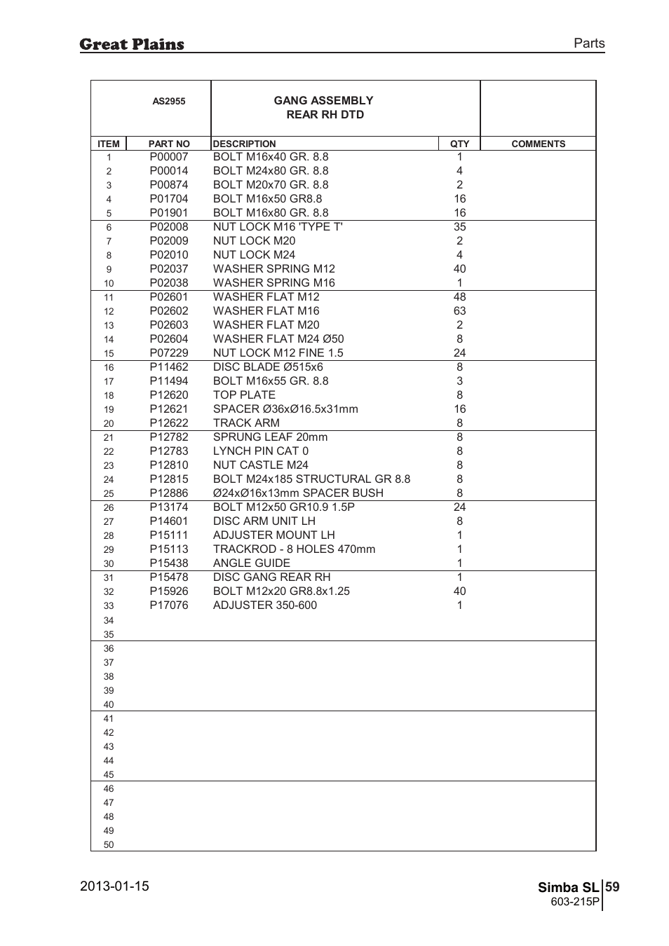 93 simba sl, Parts and assembly, Simba sl | Great Plains SL600 Parts Manual User Manual | Page 59 / 144