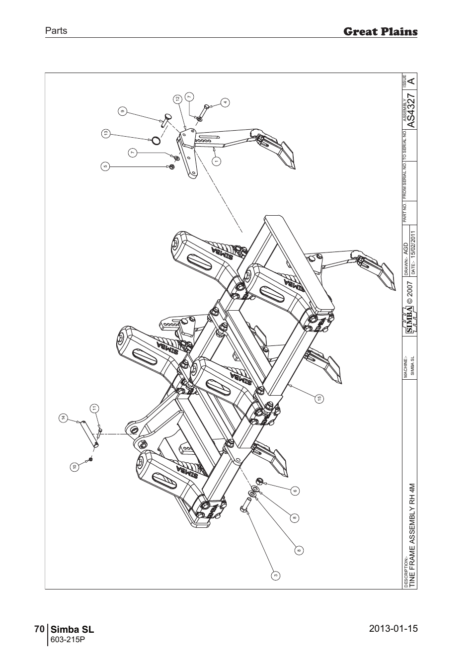 Simba sl, 104 7. parts and assembly, Aas 43 27 | Parts 70 simba sl, Operating instructions, 215p, Si m b a | Great Plains SL600 Parts Manual User Manual | Page 70 / 144