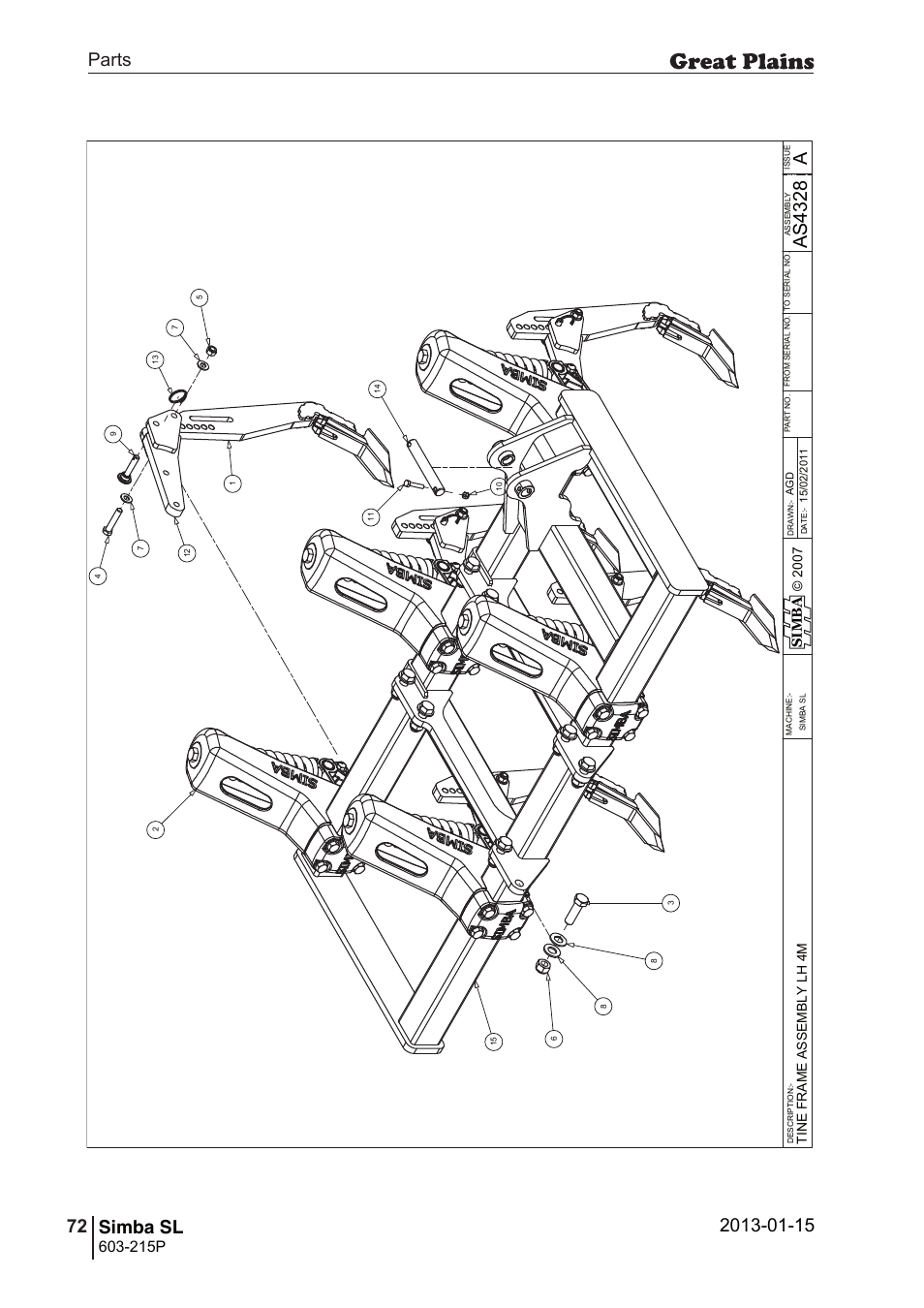 Simba sl, 106 7. parts and assembly, Aas 43 28 | Parts 72 simba sl, Operating instructions, 215p, Si m b a | Great Plains SL600 Parts Manual User Manual | Page 72 / 144