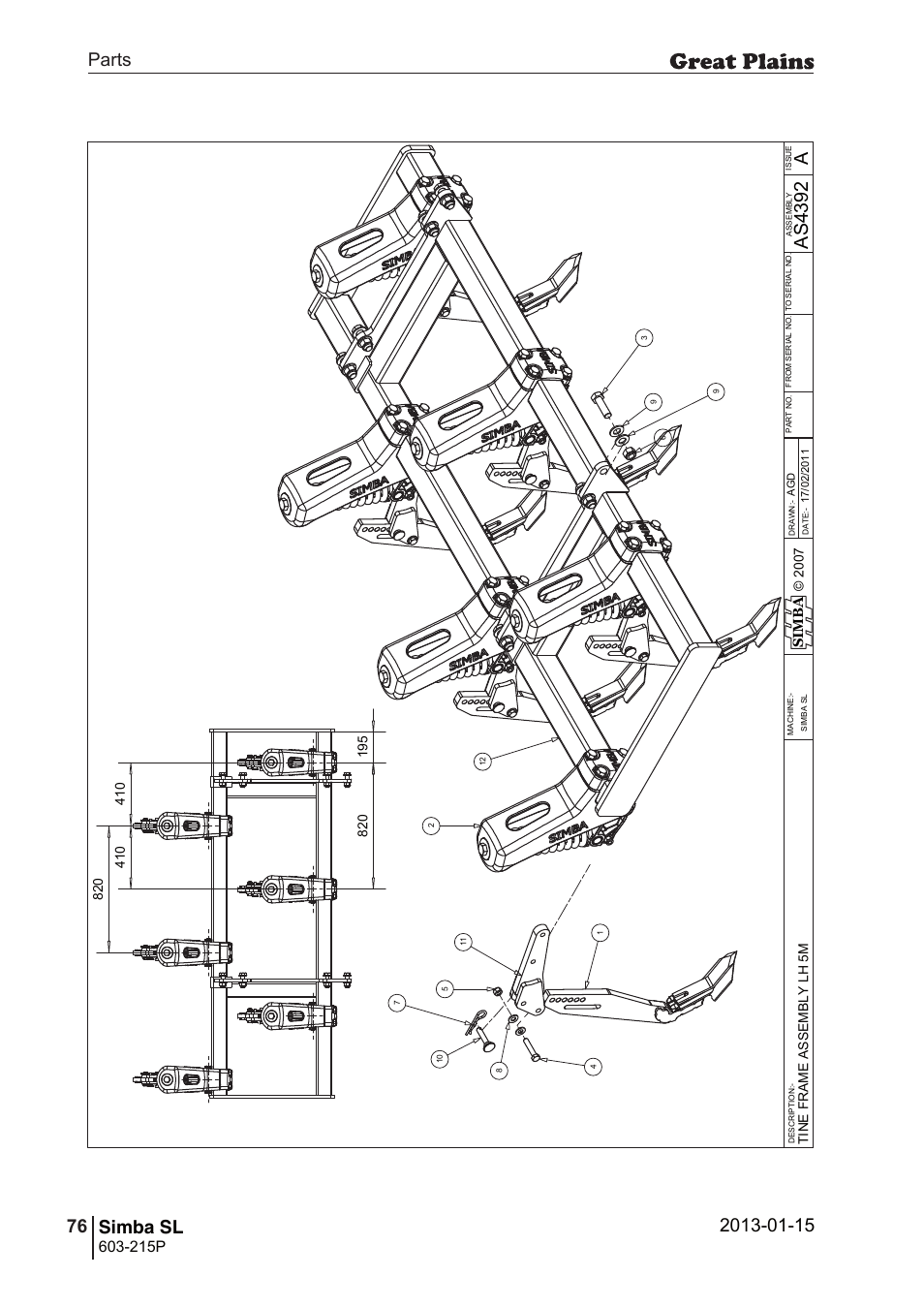 Simba sl, 110 7. parts and assembly, Aas 43 92 | Parts 76 simba sl, Operating instructions, 215p, Si m b a | Great Plains SL600 Parts Manual User Manual | Page 76 / 144