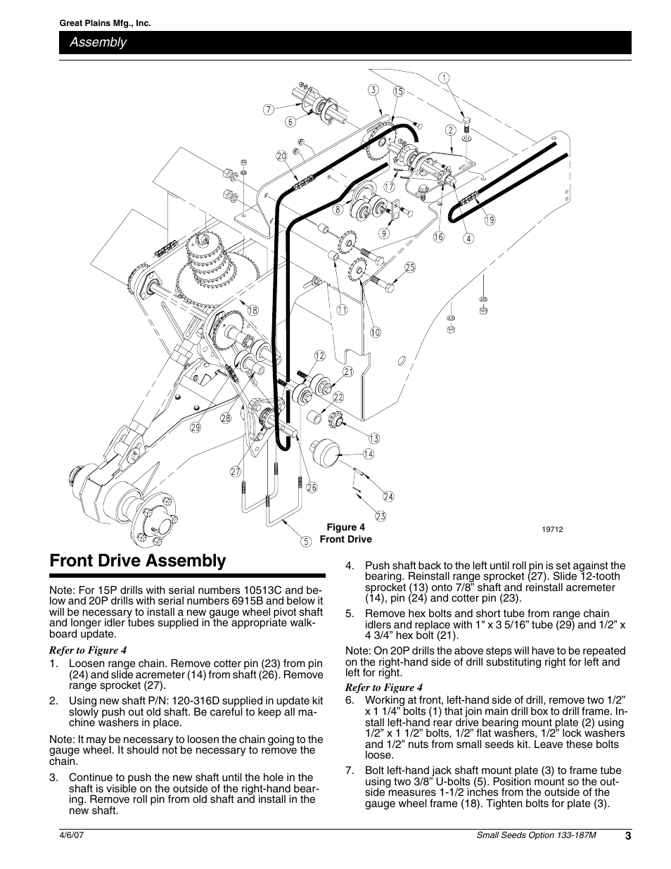 Front drive assembly | Great Plains 20P Series Drill Assembly Instructions User Manual | Page 3 / 14