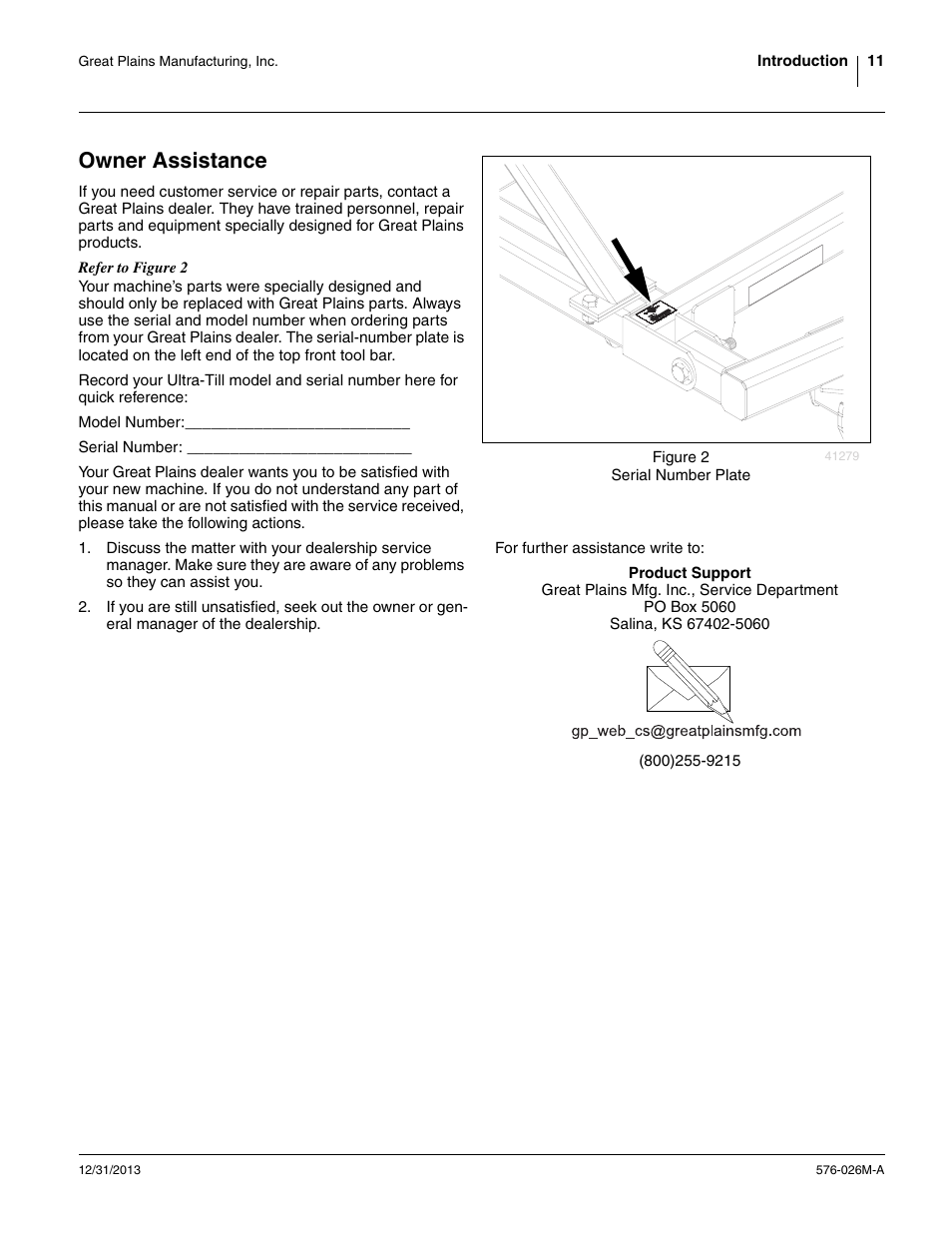 Owner assistance | Great Plains UT5052 Operator Manual User Manual | Page 15 / 36