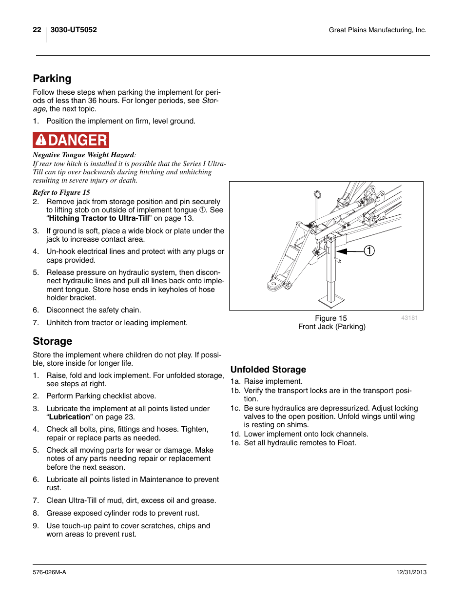 Parking, Storage, Unfolded storage | Great Plains UT5052 Operator Manual User Manual | Page 26 / 36