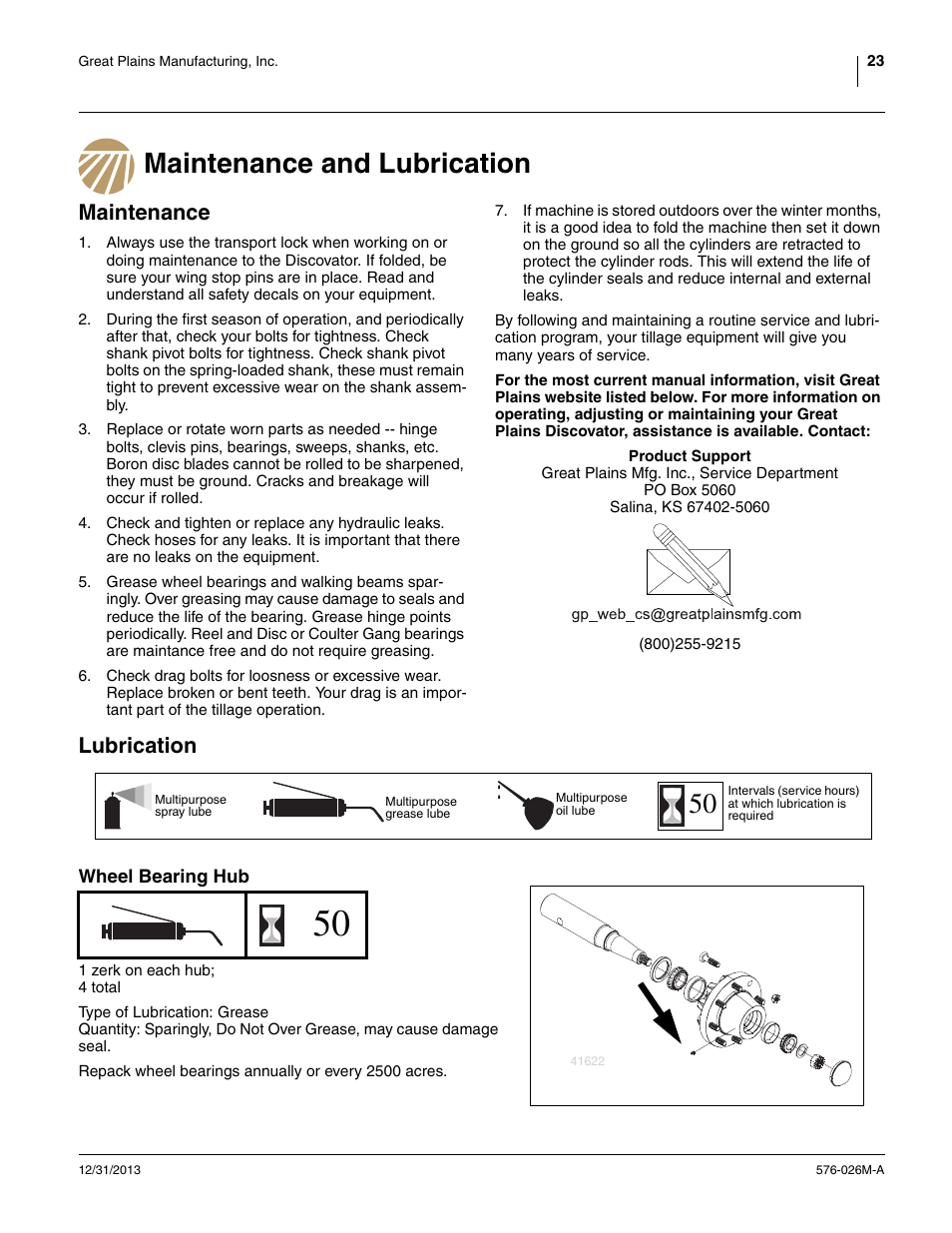 Maintenance and lubrication, Maintenance, Lubrication | Wheel bearing hub, A-till as indicated under “ lubrication | Great Plains UT5052 Operator Manual User Manual | Page 27 / 36