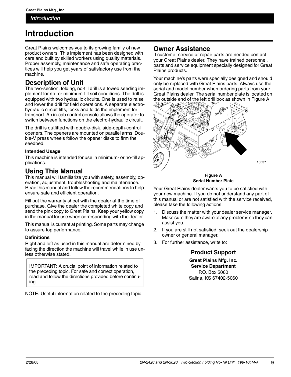 Introduction, Owner assistance, Description of unit | Using this manual | Great Plains 2N-3020 Operator Manual User Manual | Page 11 / 48