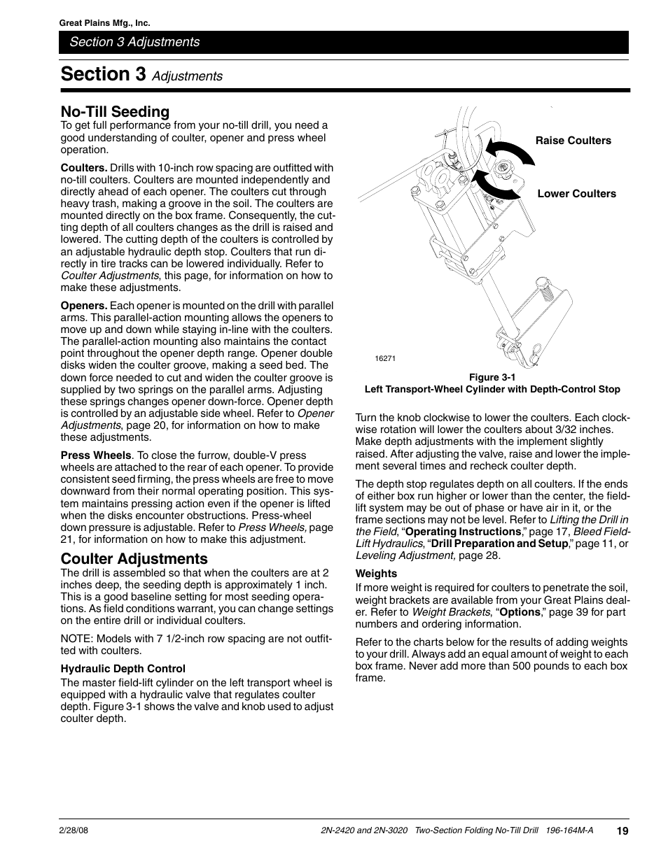 No-till seeding, Coulter adjustments | Great Plains 2N-3020 Operator Manual User Manual | Page 21 / 48