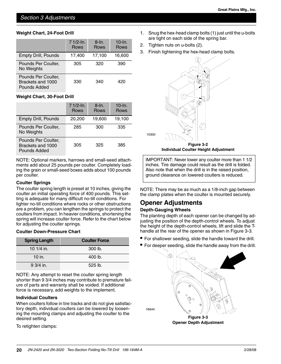 Opener adjustments | Great Plains 2N-3020 Operator Manual User Manual | Page 22 / 48