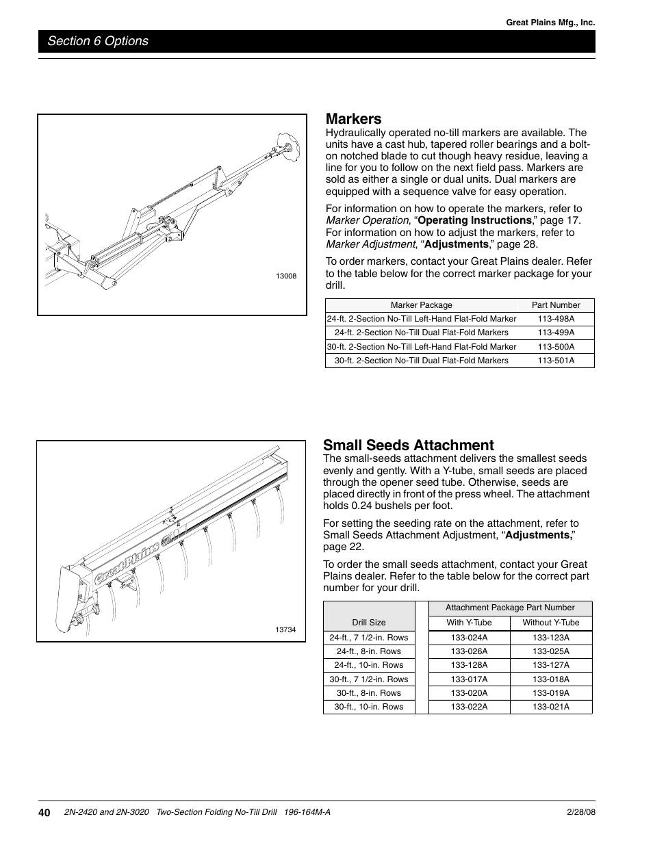 Markers, Small seeds attachment | Great Plains 2N-3020 Operator Manual User Manual | Page 42 / 48