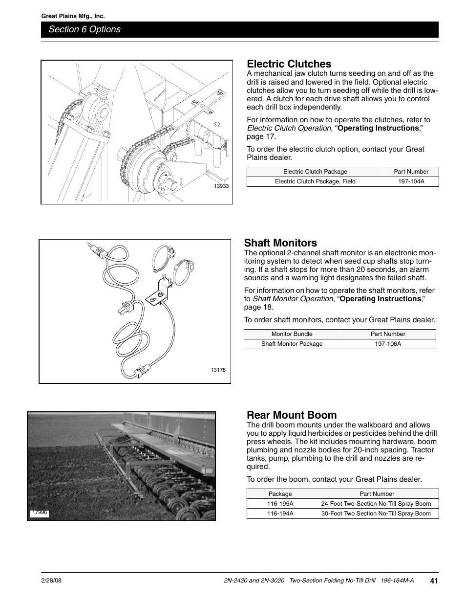 Shaft monitors, Electric clutches, Rear mount boom | Great Plains 2N-3020 Operator Manual User Manual | Page 43 / 48