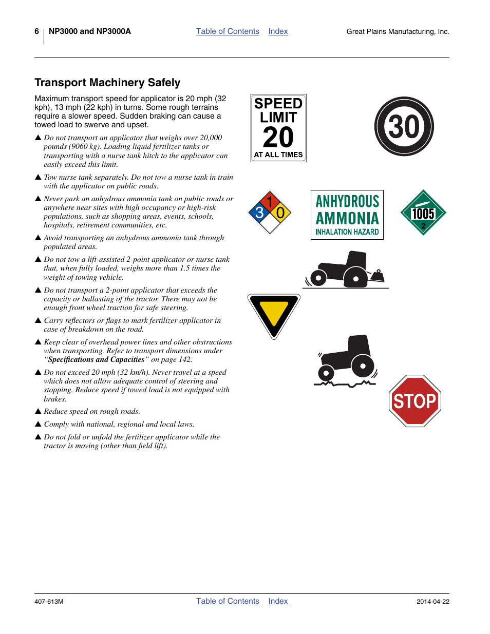 Transport machinery safely | Great Plains NP3000A Operator Manual User Manual | Page 10 / 188