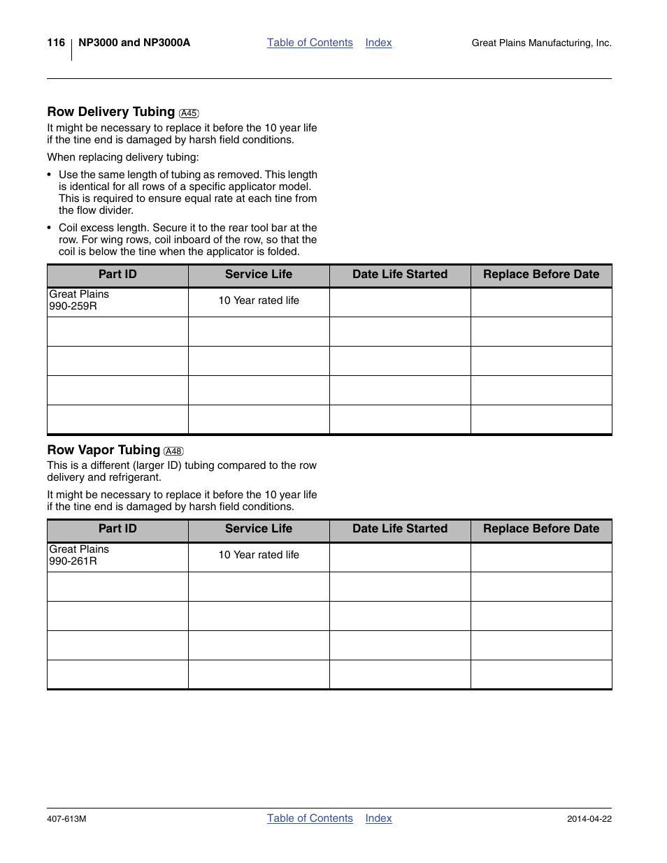 Row delivery tubing, Row vapor tubing | Great Plains NP3000A Operator Manual User Manual | Page 120 / 188