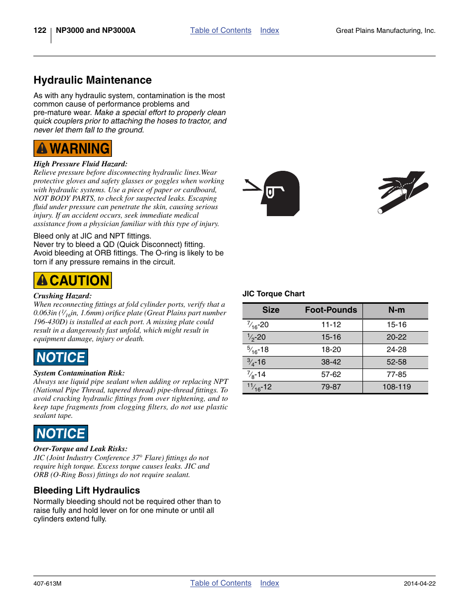 Hydraulic maintenance, Bleeding lift hydraulics | Great Plains NP3000A Operator Manual User Manual | Page 126 / 188