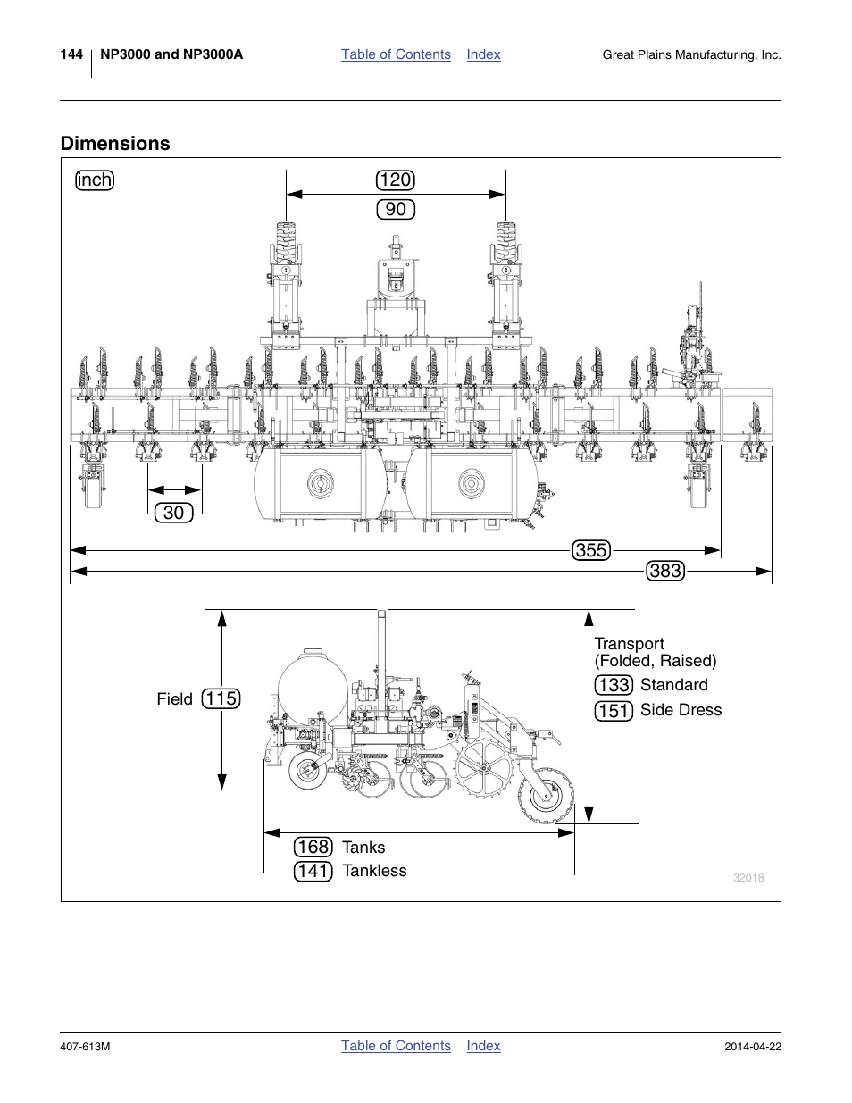 Dimensions | Great Plains NP3000A Operator Manual User Manual | Page 148 / 188
