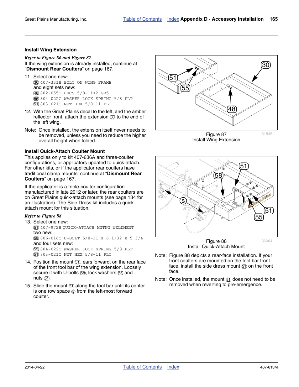 Install wing extension, Install quick-attach coulter mount | Great Plains NP3000A Operator Manual User Manual | Page 169 / 188